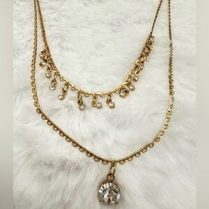 Avon Gold-Tone Double Layer Pendant Necklace with Crystal Accents